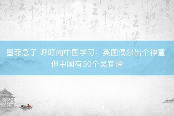 墨菲急了 呼吁向中国学习：英国偶尔出个神童 但中国有30个吴宜泽