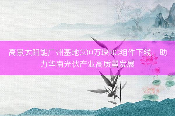 高景太阳能广州基地300万块BC组件下线，助力华南光伏产业高质量发展