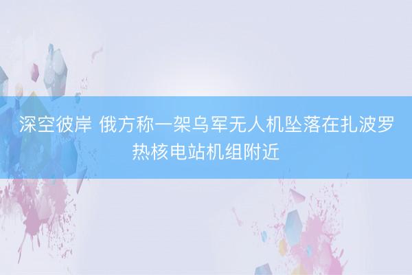 深空彼岸 俄方称一架乌军无人机坠落在扎波罗热核电站机组附近
