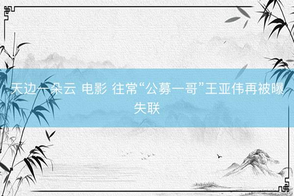天边一朵云 电影 往常“公募一哥”王亚伟再被曝失联