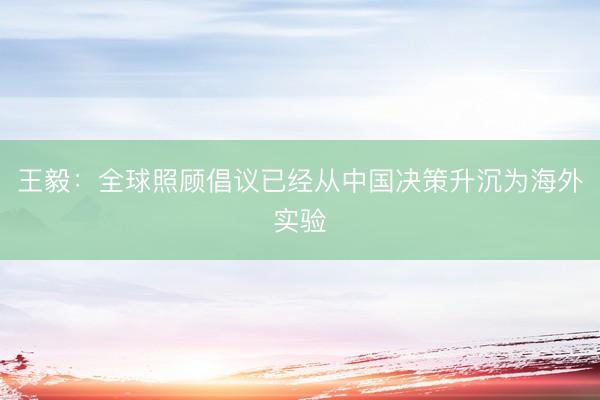 王毅：全球照顾倡议已经从中国决策升沉为海外实验